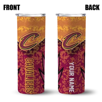 customized cleveland cavaliers spiral burst print wine skinny tumbler fashion forward.webp