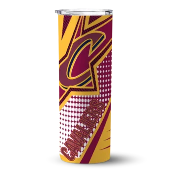 customized cleveland cavaliers web stripes wine white skinny tumbler best selling 1.webp