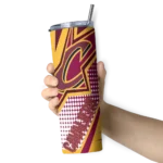 customized cleveland cavaliers web stripes wine white skinny tumbler best selling 1.webp