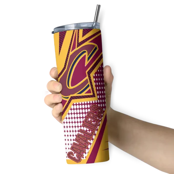 customized cleveland cavaliers web stripes wine white skinny tumbler premium grade.webp
