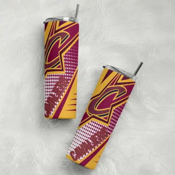 customized cleveland cavaliers web stripes wine white skinny tumbler top rated.webp
