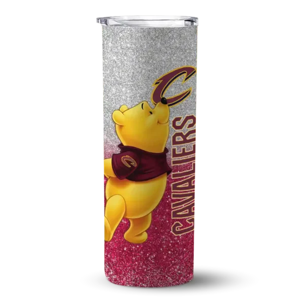 customized cleveland cavaliers winnie the pooh wine gray skinny tumbler best selling 2.webp