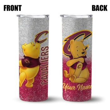 customized cleveland cavaliers winnie the pooh wine gray skinny tumbler fashion forward.webp