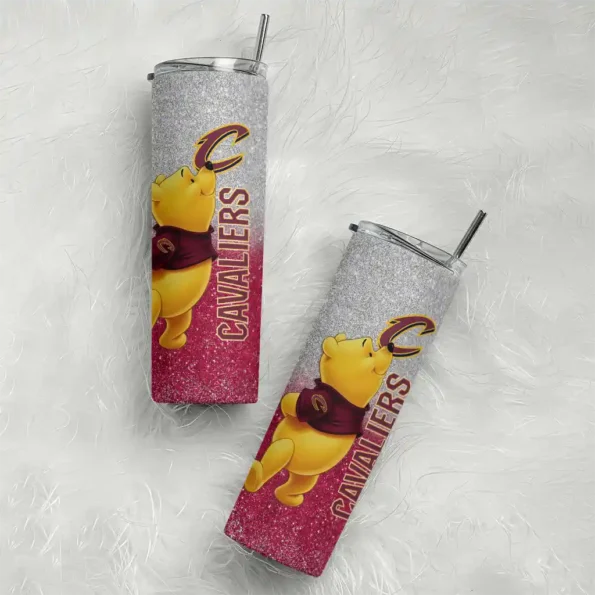 customized cleveland cavaliers winnie the pooh wine gray skinny tumbler top rated.webp