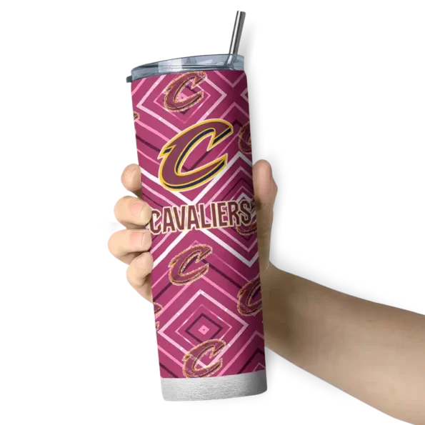 customized cleveland cavaliers zipper leopard wine skinny tumbler premium grade.webp