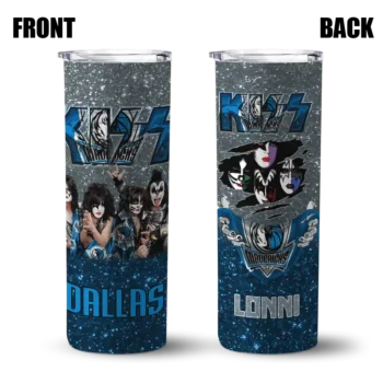 customized dallas mavericks kiss band silver skinny tumbler fashion forward.webp