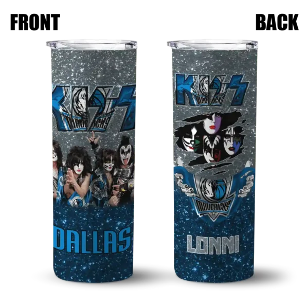 customized dallas mavericks kiss band silver skinny tumbler fashion forward.webp