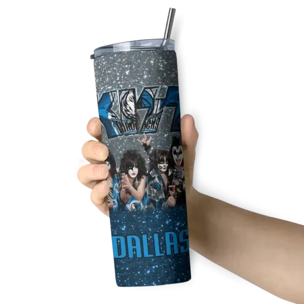 customized dallas mavericks kiss band silver skinny tumbler premium grade.webp