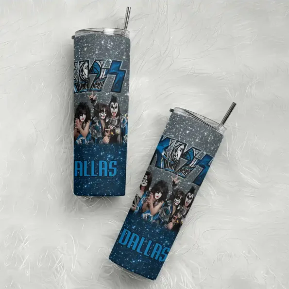 customized dallas mavericks kiss band silver skinny tumbler top rated.webp