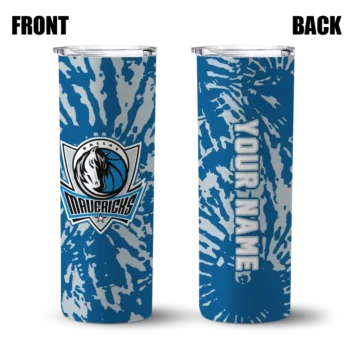 customized dallas mavericks metallic grid blue skinny tumbler fashion forward.webp