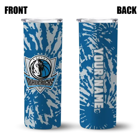 customized dallas mavericks metallic grid blue skinny tumbler fashion forward.webp