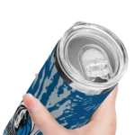 customized dallas mavericks metallic grid blue skinny tumbler best selling 1.webp