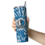 customized dallas mavericks metallic grid blue skinny tumbler best selling 1.webp