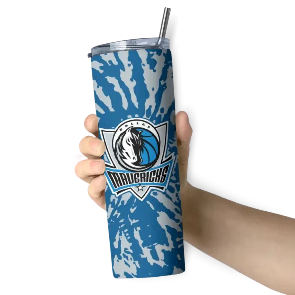 customized dallas mavericks metallic grid blue skinny tumbler premium grade.webp