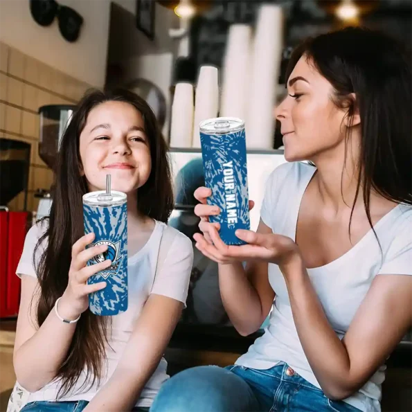 customized dallas mavericks metallic grid blue skinny tumbler trendy.webp