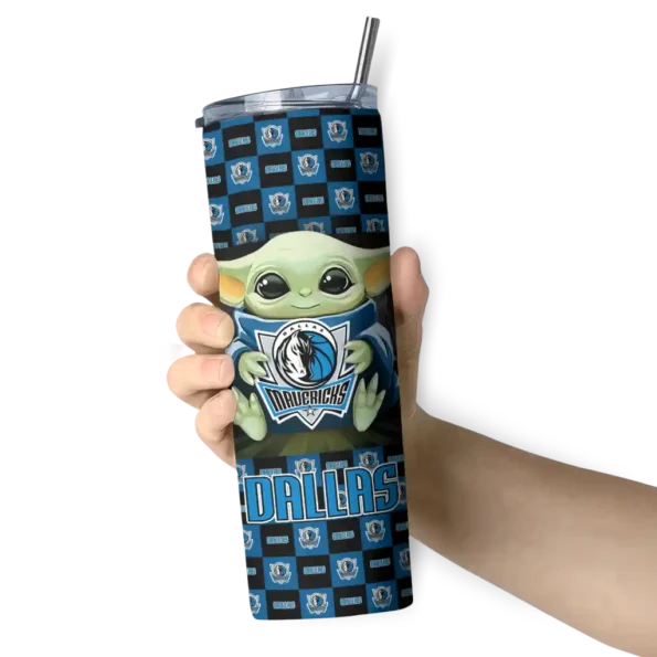 customized dallas mavericks yoda cozy blue black skinny tumbler premium grade.webp