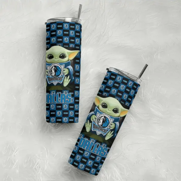 customized dallas mavericks yoda cozy blue black skinny tumbler top rated.webp
