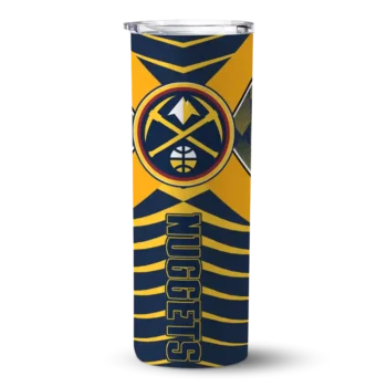 customized denver nuggets camo texture blue skinny tumbler best selling 1.webp