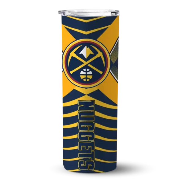 customized denver nuggets camo texture blue skinny tumbler best selling 1.webp