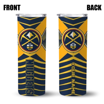 customized denver nuggets camo texture blue skinny tumbler fashion forward.webp