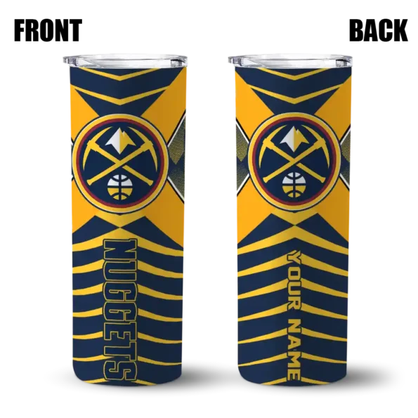customized denver nuggets camo texture blue skinny tumbler fashion forward.webp