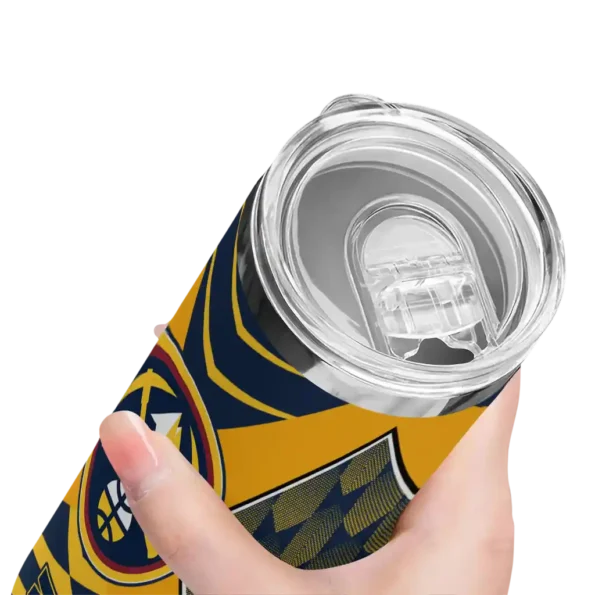 customized denver nuggets camo texture blue skinny tumbler high quality.webp