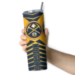customized denver nuggets camo texture blue skinny tumbler best selling 1.webp