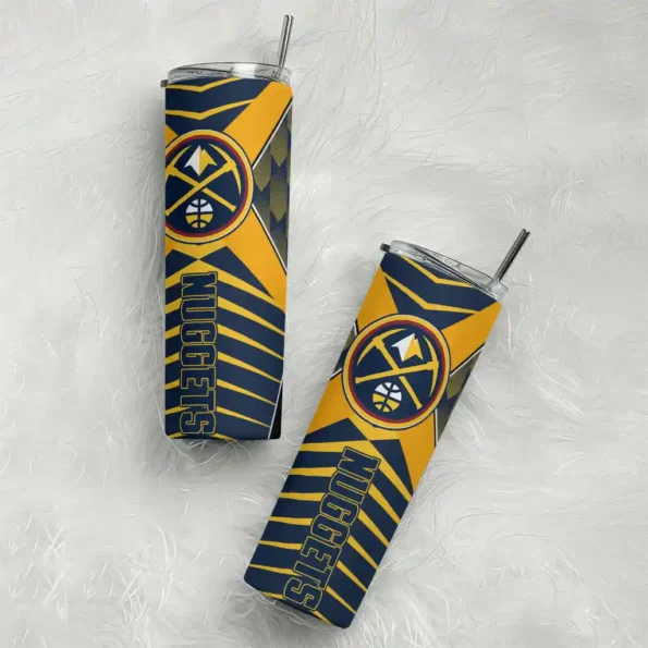 customized denver nuggets camo texture blue skinny tumbler top rated.webp