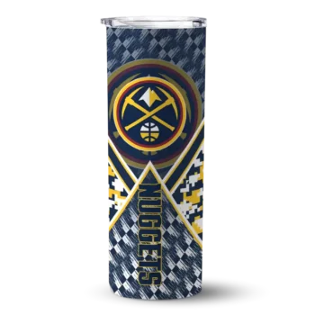 customized denver nuggets monogram burst blue white skinny tumbler best selling 1.webp