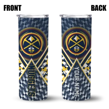 customized denver nuggets monogram burst blue white skinny tumbler fashion forward.webp