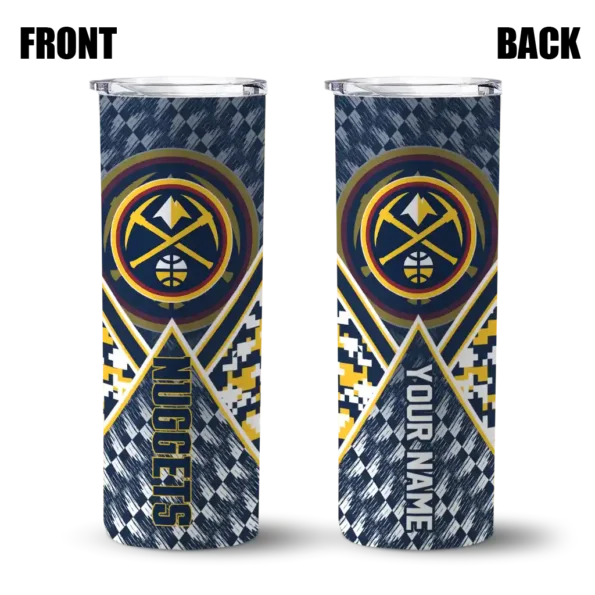 customized denver nuggets monogram burst blue white skinny tumbler fashion forward.webp