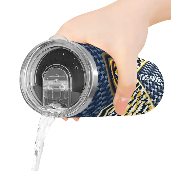customized denver nuggets monogram burst blue white skinny tumbler latest model.webp