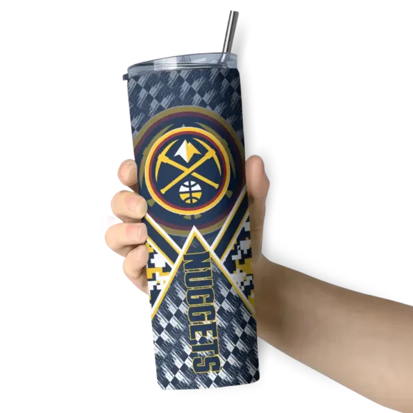 customized denver nuggets monogram burst blue white skinny tumbler premium grade.webp