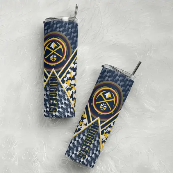 customized denver nuggets monogram burst blue white skinny tumbler top rated.webp