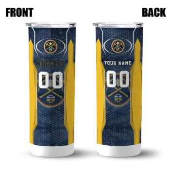 customized denver nuggets stacked diamond blue skinny tumbler fashion forward.webp