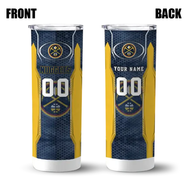 customized denver nuggets stacked diamond blue skinny tumbler fashion forward.webp
