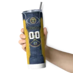 customized denver nuggets stacked diamond blue skinny tumbler best selling 1.webp