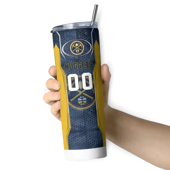 customized denver nuggets stacked diamond blue skinny tumbler premium grade.webp