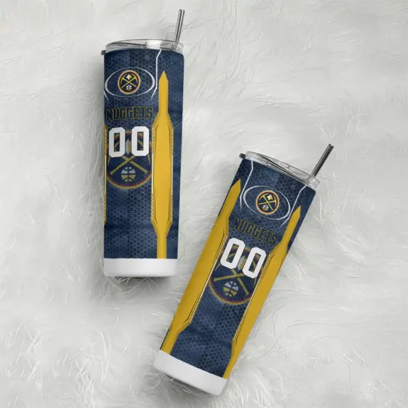 customized denver nuggets stacked diamond blue skinny tumbler top rated.webp