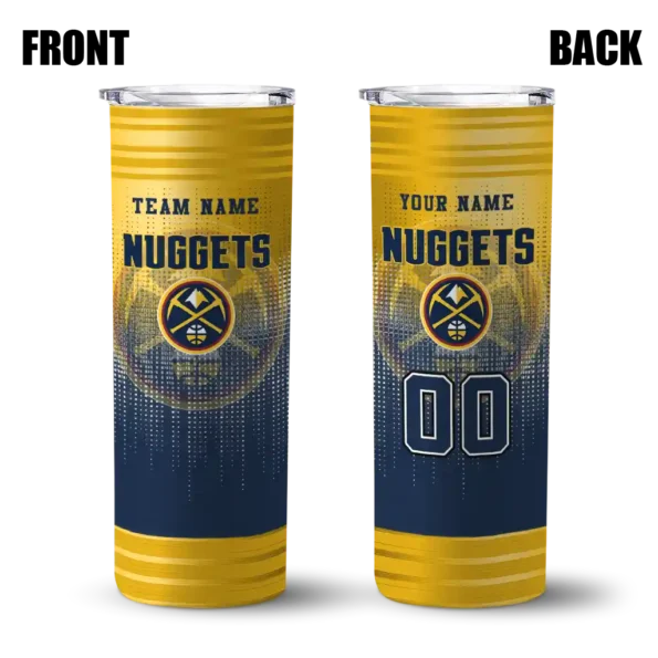 customized denver nuggets swirl texture blue skinny tumbler fashion forward.webp