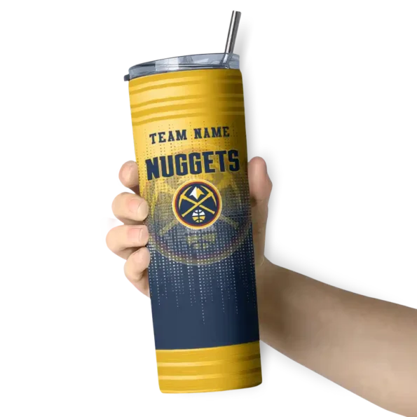 customized denver nuggets swirl texture blue skinny tumbler premium grade.webp