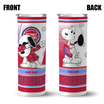 customized detroit pistons snoopy dog red white skinny tumbler fashion forward.webp