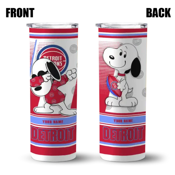 customized detroit pistons snoopy dog red white skinny tumbler fashion forward.webp