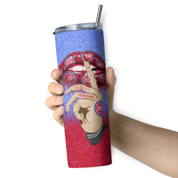customized detroit pistons sparkle lips red skinny tumbler premium grade.webp
