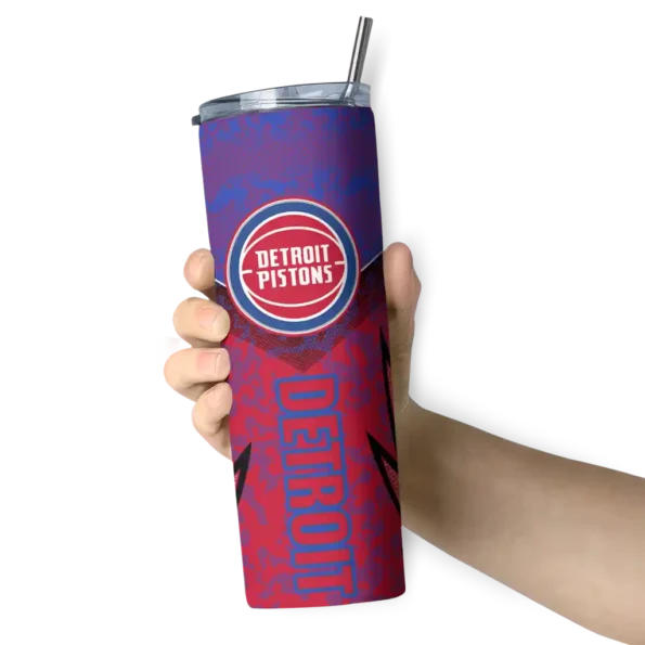 customized detroit pistons spiral burst print red skinny tumbler premium grade.webp