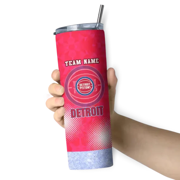 customized detroit pistons starburst tiles red skinny tumbler premium grade.webp