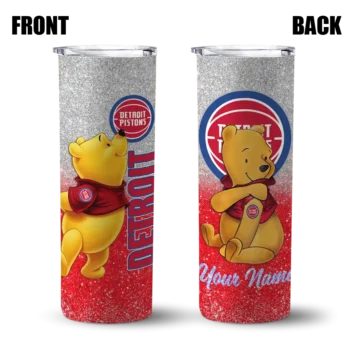 customized detroit pistons winnie the pooh red gray skinny tumbler fashion forward.webp