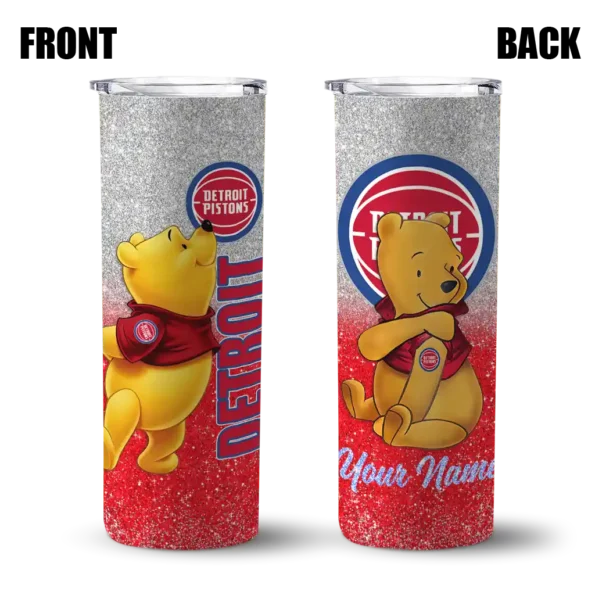 customized detroit pistons winnie the pooh red gray skinny tumbler fashion forward.webp