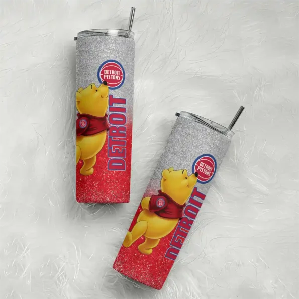 customized detroit pistons winnie the pooh red gray skinny tumbler top rated.webp