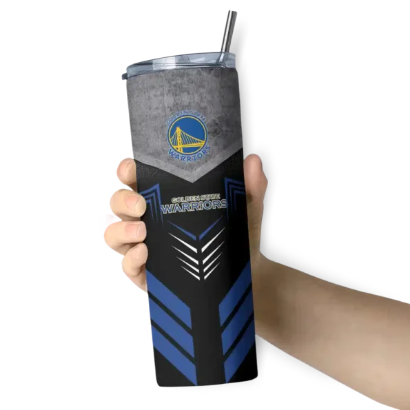 customized golden state warriors hexagon honeycomb blue black skinny tumbler premium grade.webp